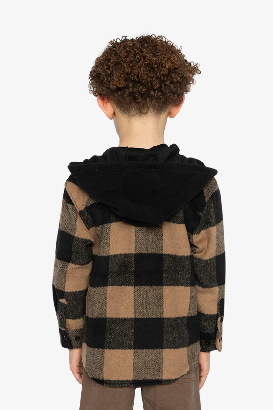 Deux Par Deux Flannel Shirt With Fleece Hood Brown And Black Plaid