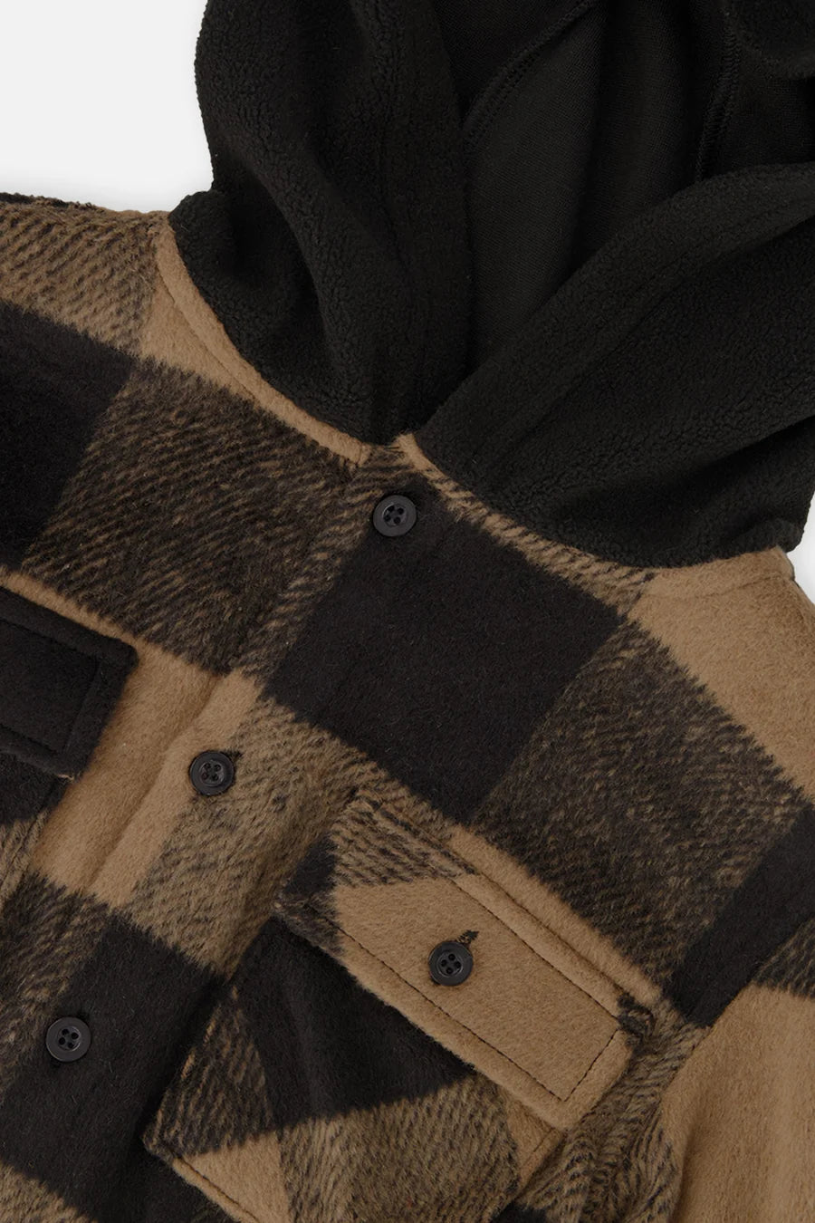 Deux Par Deux Flannel Shirt With Fleece Hood Brown And Black Plaid