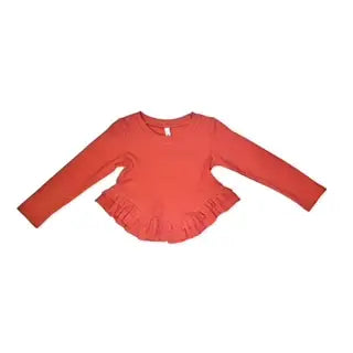 Dusty Coral Ruffle Hem Long Sleeve Top