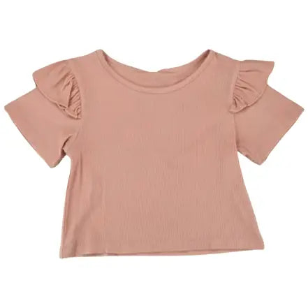 Pink Ribbed Ruffle Sleeve Top