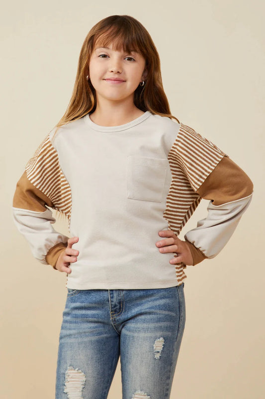 Hayden Girls Stripe And Color Block Sleeve Detail Knit Top