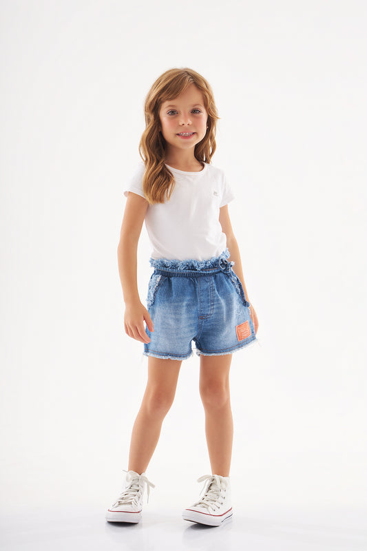 Distressed Denim Paperbag Shorts