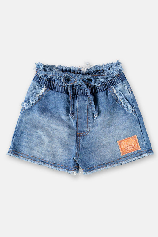 Distressed Denim Paperbag Shorts