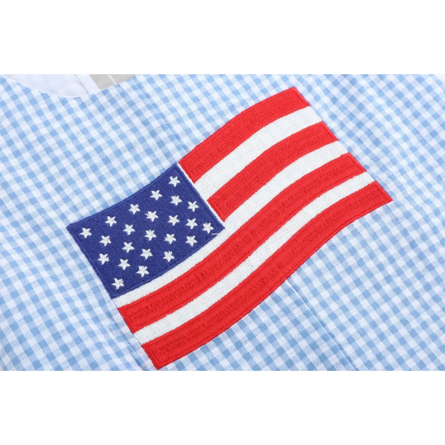 Blue Gingham American Flag Pocket Shortalls