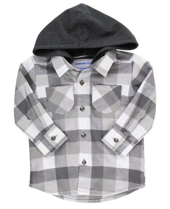 Smokey Gray Hooded Long Sleeve Button Down Shirt