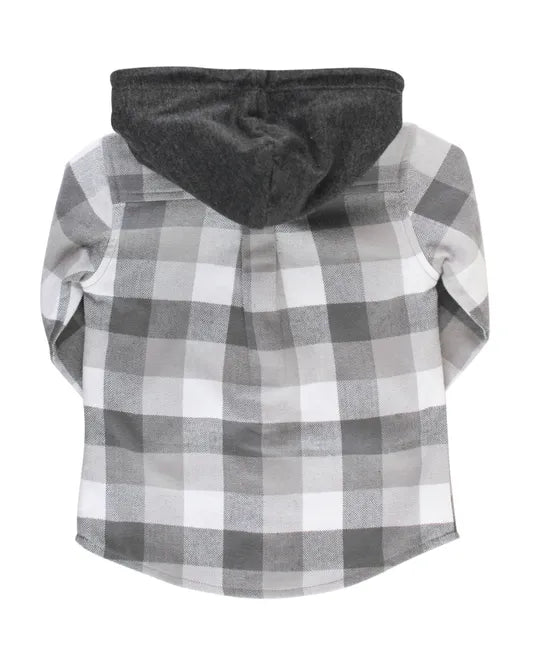 Smokey Gray Hooded Long Sleeve Button Down Shirt