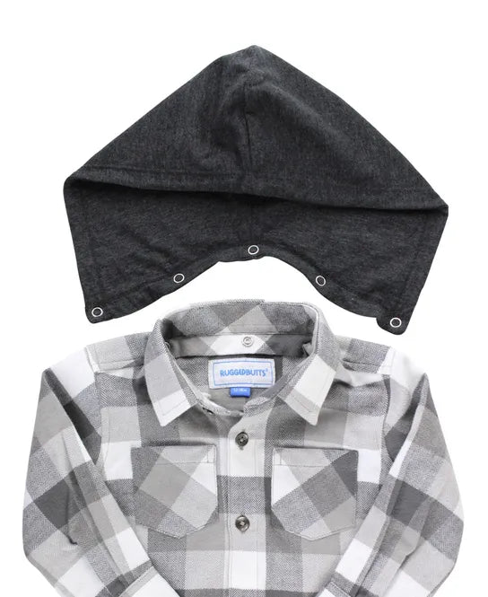 Smokey Gray Hooded Long Sleeve Button Down Shirt