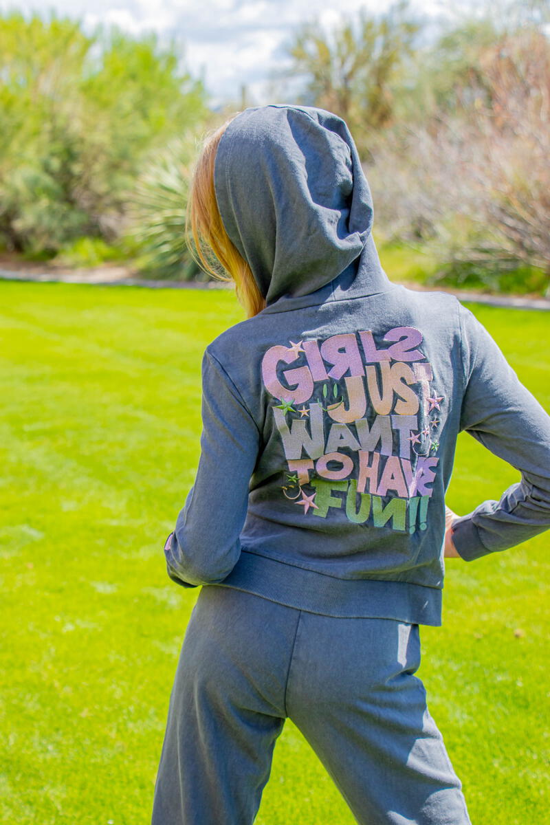 Girls Just Want to Have Fun Washed Embroidery Star Hoodie