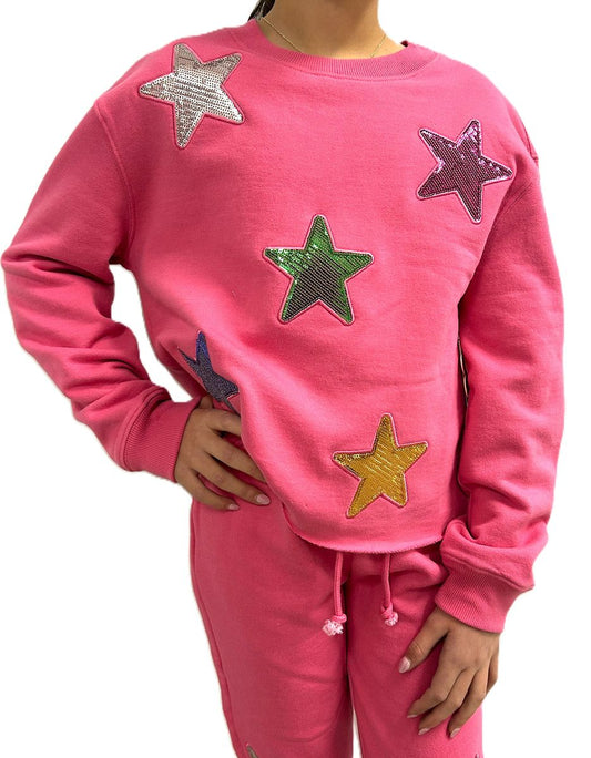 Paper Flower Sequins Stars Applique Sweatshirt