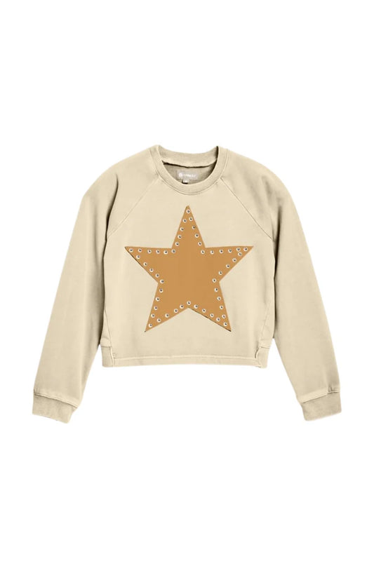 Tractr Suede star patch long sleeve crew