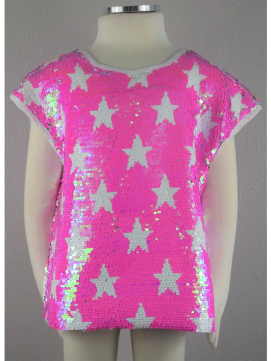 Fuchsia Flip Sequin Star Top