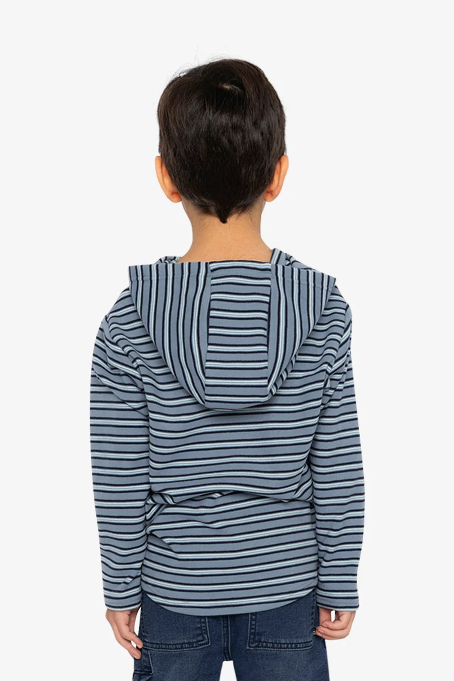 Deux par Deux  Striped Brushed Jersey Hooded T-Shirt Blue And White
