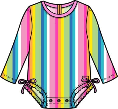 Neon Rainbow Stripe Long Sleeve One Piece Rash Guard
