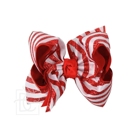 Layered Christmas Glitter Stripe Bow On Alligator Clip