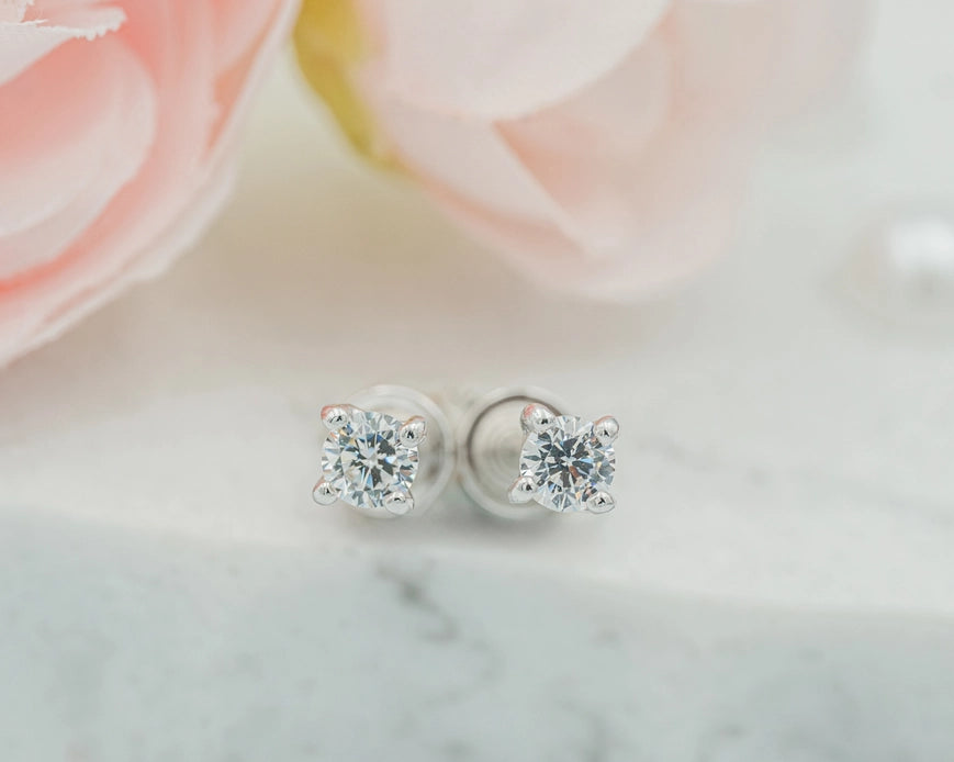 Sterling Silver Clear Cz Stud Earrings For Baby and Children