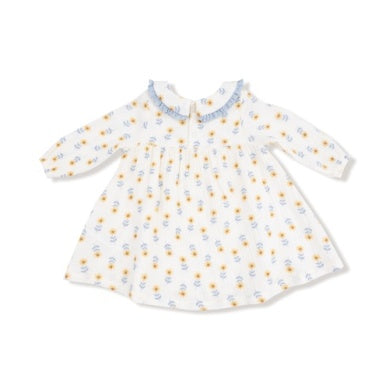Western Sunflower - Peter Pan Collar Dress With Eyelet Trim And Ribbed Leggings
