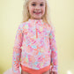 Sunset Seashells Long Sleeve Zipper Rash Guard 2-Piece Swimsuit, with Signature Rear Ruffles