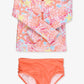 Sunset Seashells Long Sleeve Zipper Rash Guard 2-Piece Swimsuit, with Signature Rear Ruffles