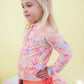 Sunset Seashells Long Sleeve Zipper Rash Guard 2-Piece Swimsuit, with Signature Rear Ruffles