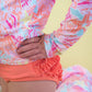 Sunset Seashells Long Sleeve Zipper Rash Guard 2-Piece Swimsuit, with Signature Rear Ruffles