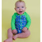 Neon Surfs Up Long Sleeve One Piece Rash Guard Swimsuit