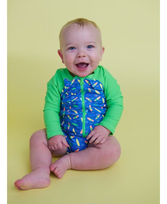 Neon Surfs Up Long Sleeve One Piece Rash Guard Swimsuit