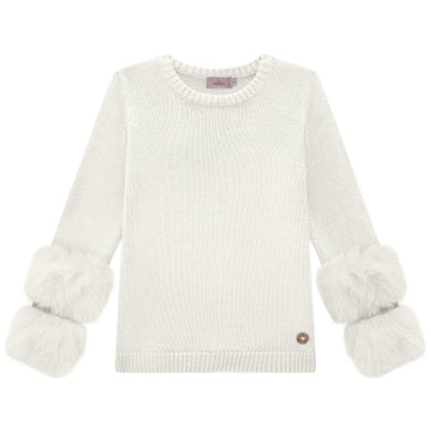 Milon Off-White Sweater with Faux Fur Cuffs