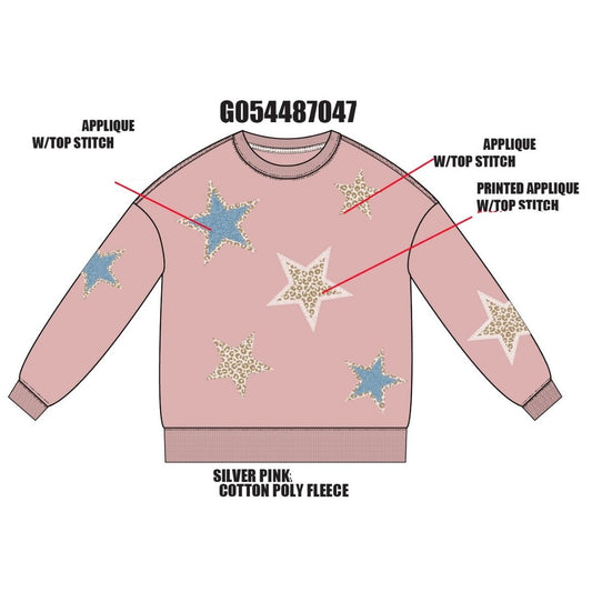 Sweet Soul Animal Print Stars Applique Sweatshirt