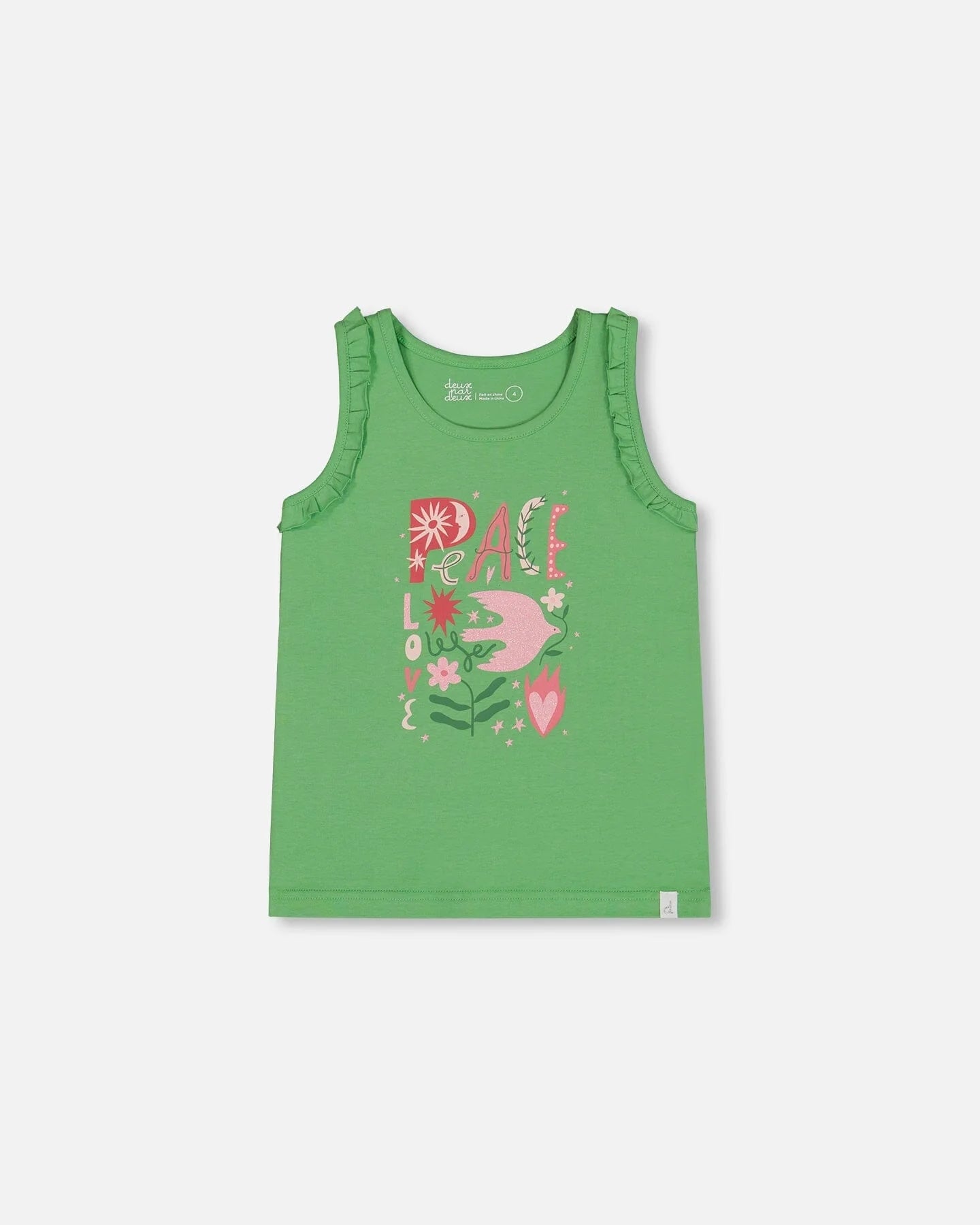 Organic Cotton Tank With Frills Flowers On Green Background