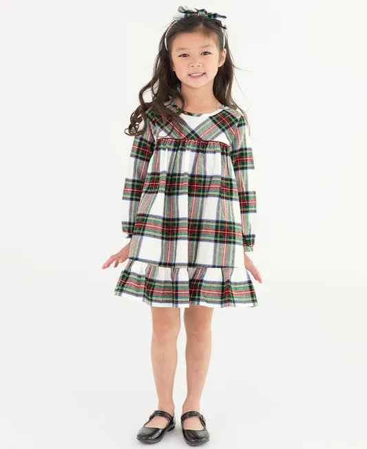 Good Tidings Plaid LS Ruffle Hem Dress