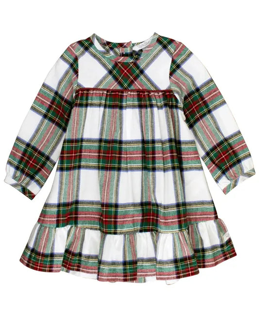 Good Tidings Plaid LS Ruffle Hem Dress