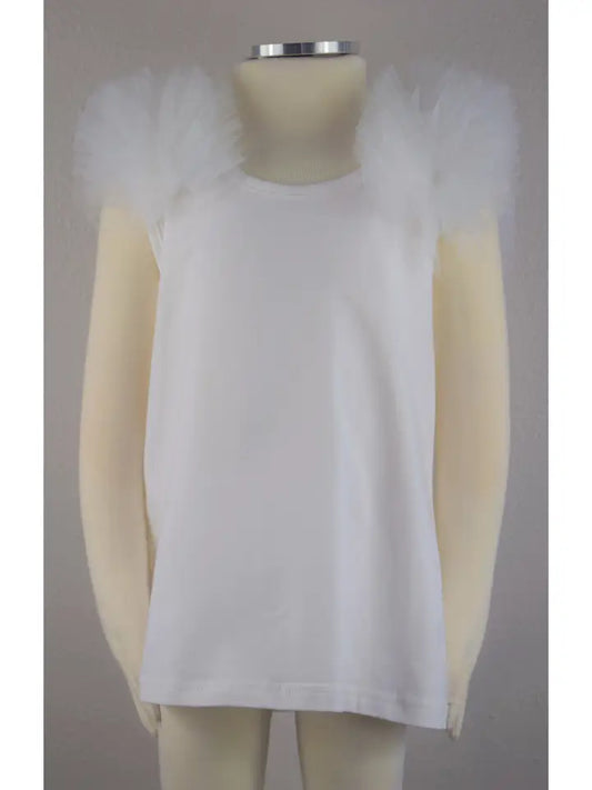 White Tank with Tulle Shoulders