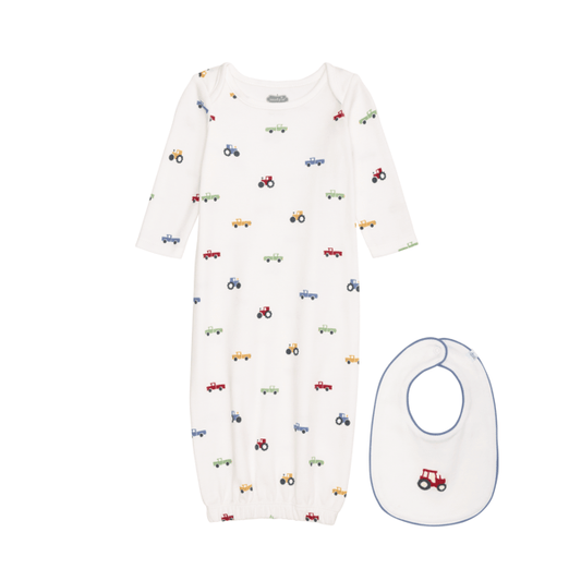 Ditsy Tractor Gown And Bib Set