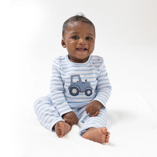 Mini Tractors  Long Sleeve Snap Shoulder Romper