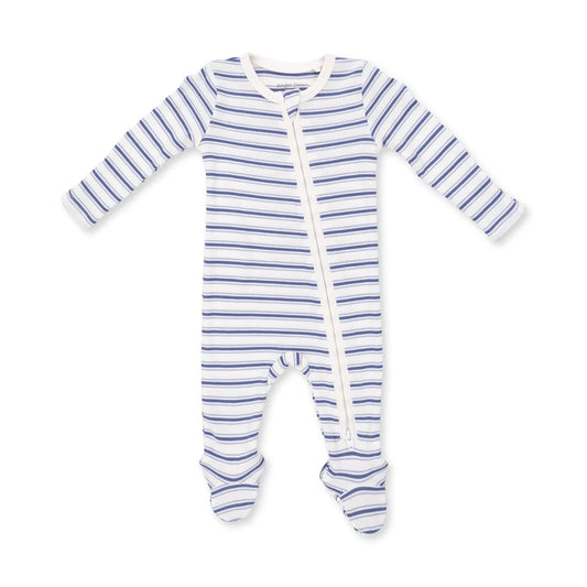 Vintage Stripe Blue  2 Way Zipper Footie