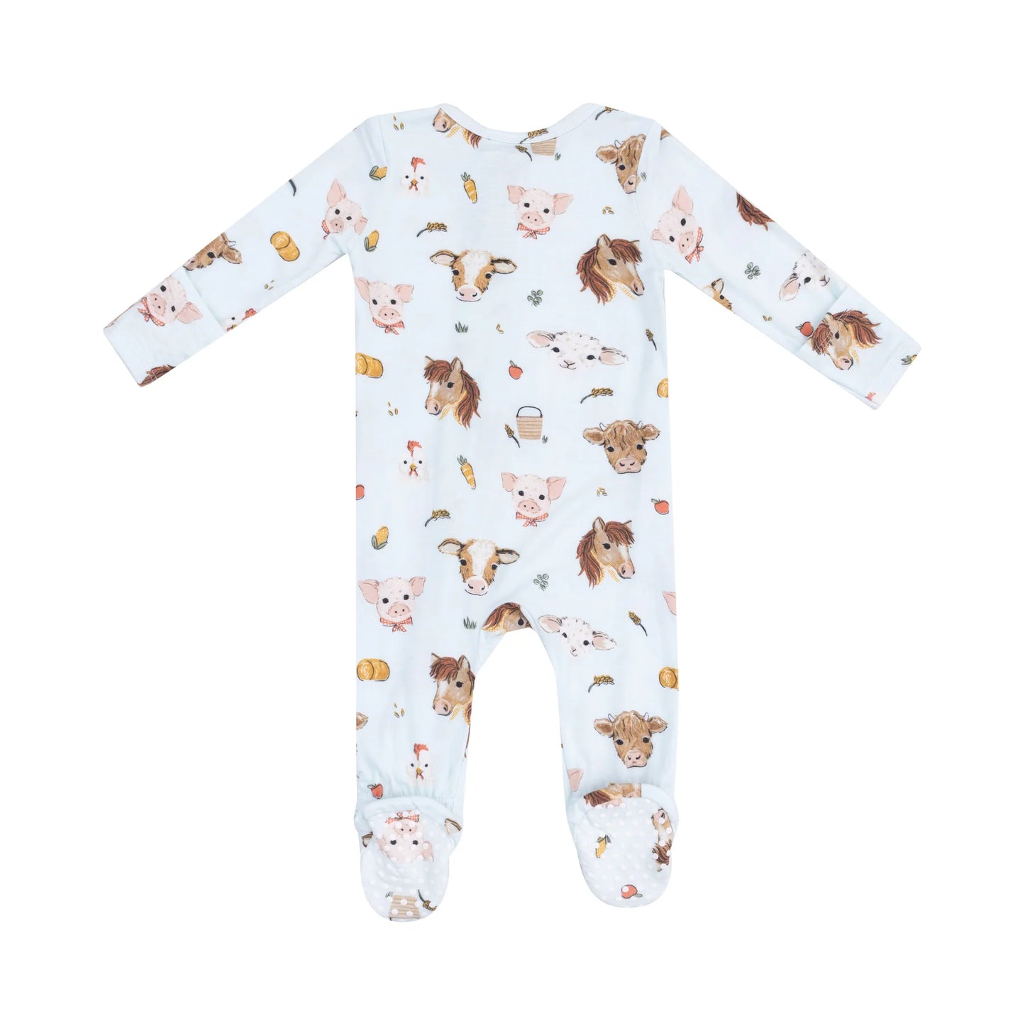 2 Way Zipper Footie - Vintage Animals Faces Blue