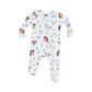2 Way Zipper Footie - Vintage Animals Faces Blue