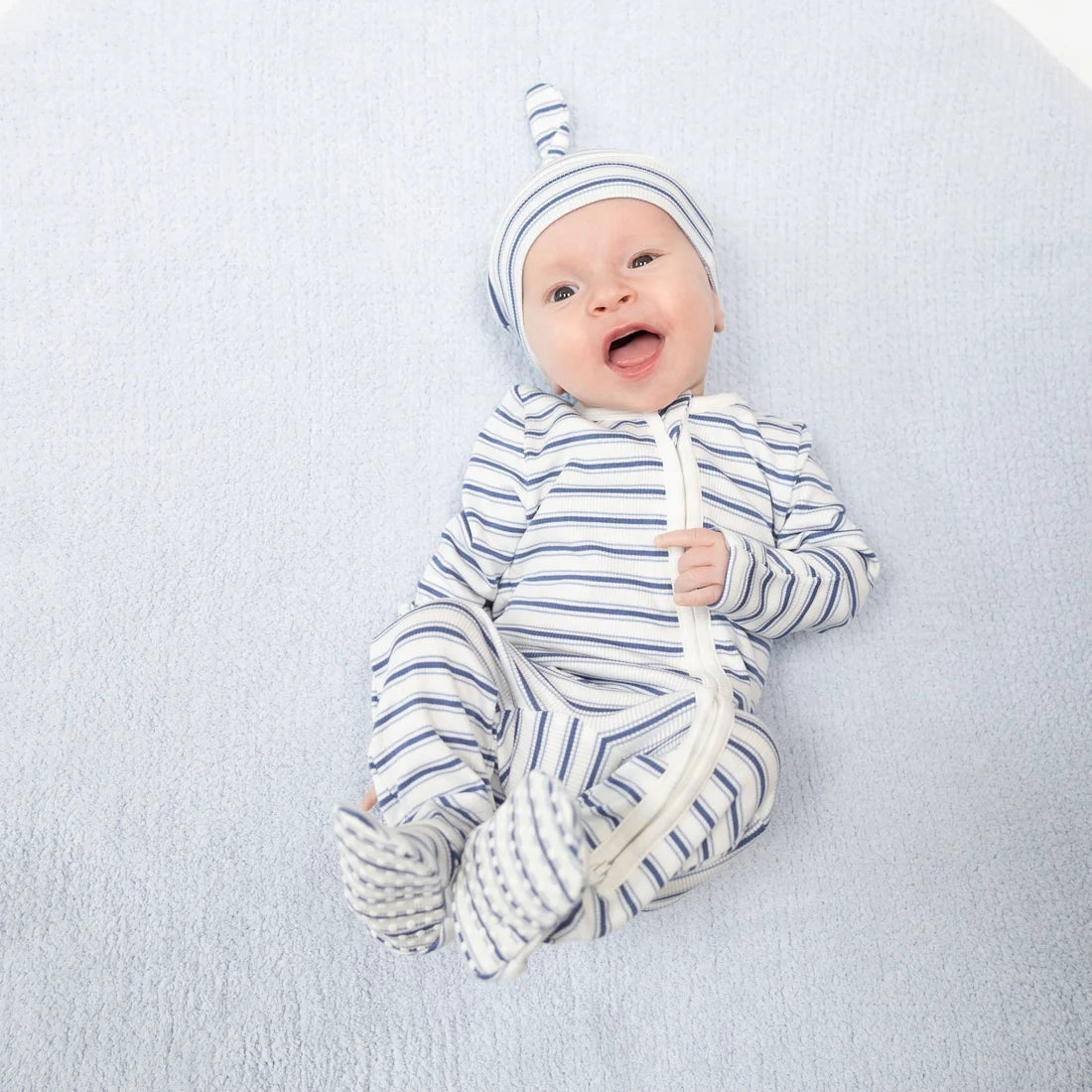 Vintage Stripe Blue  2 Way Zipper Footie