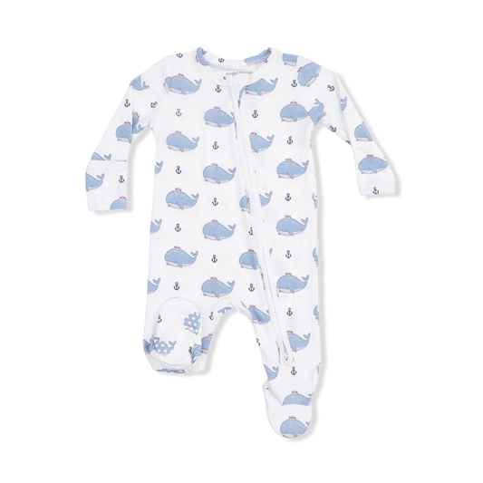 Bubbly Sailor Whales Blue  2 Way Zipper Footie