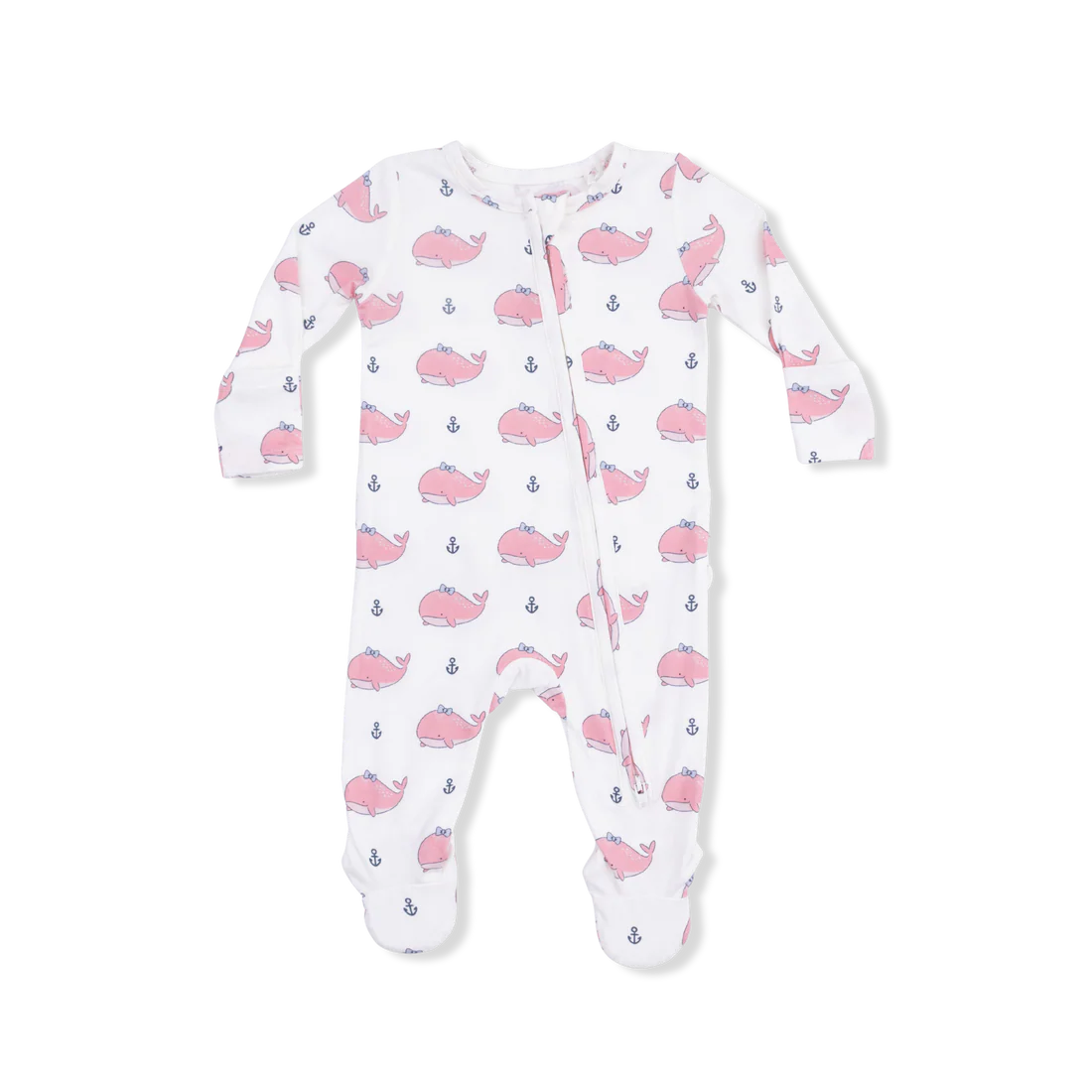 Bubbly Whale with Bow Pink 2 Way Ruffle Back Zipper Footie