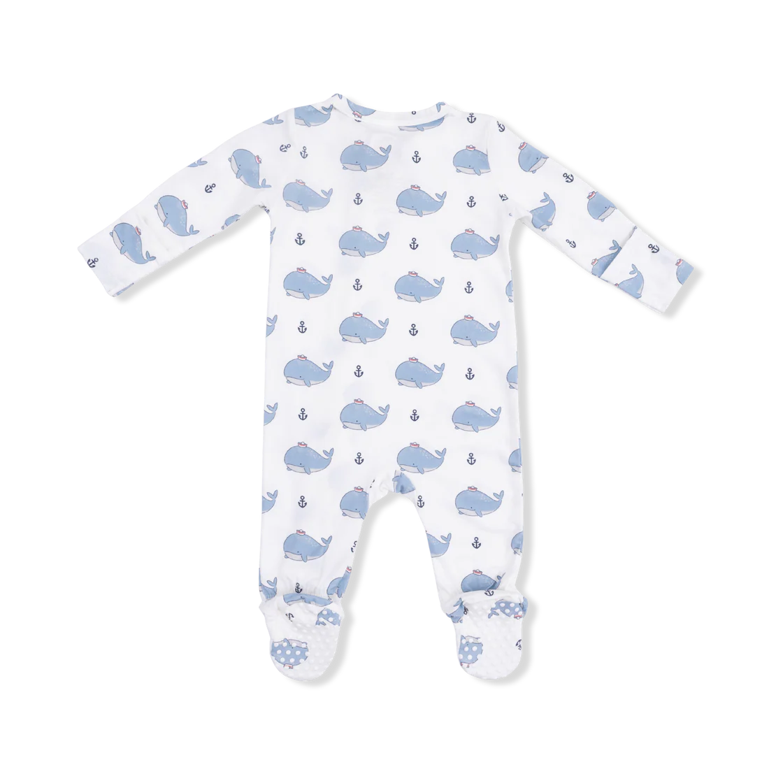 Bubbly Sailor Whales Blue  2 Way Zipper Footie