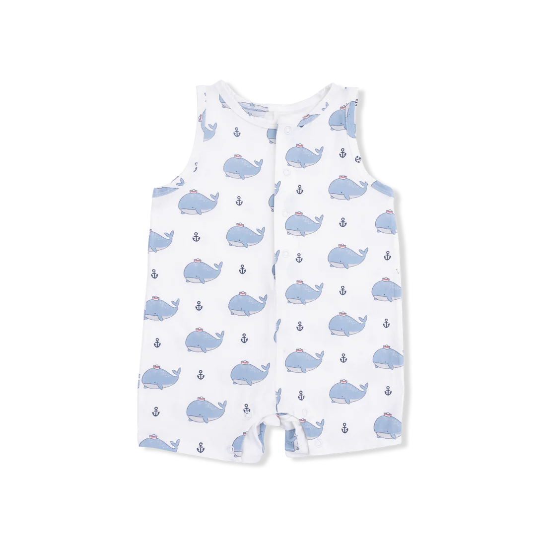 Bubbly Sailor Whales Blue  Sleeveless Shortie Romper