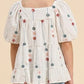 Floral Embroidered Puff Sleeve Tiered Top