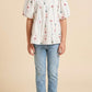 Floral Embroidered Puff Sleeve Tiered Top