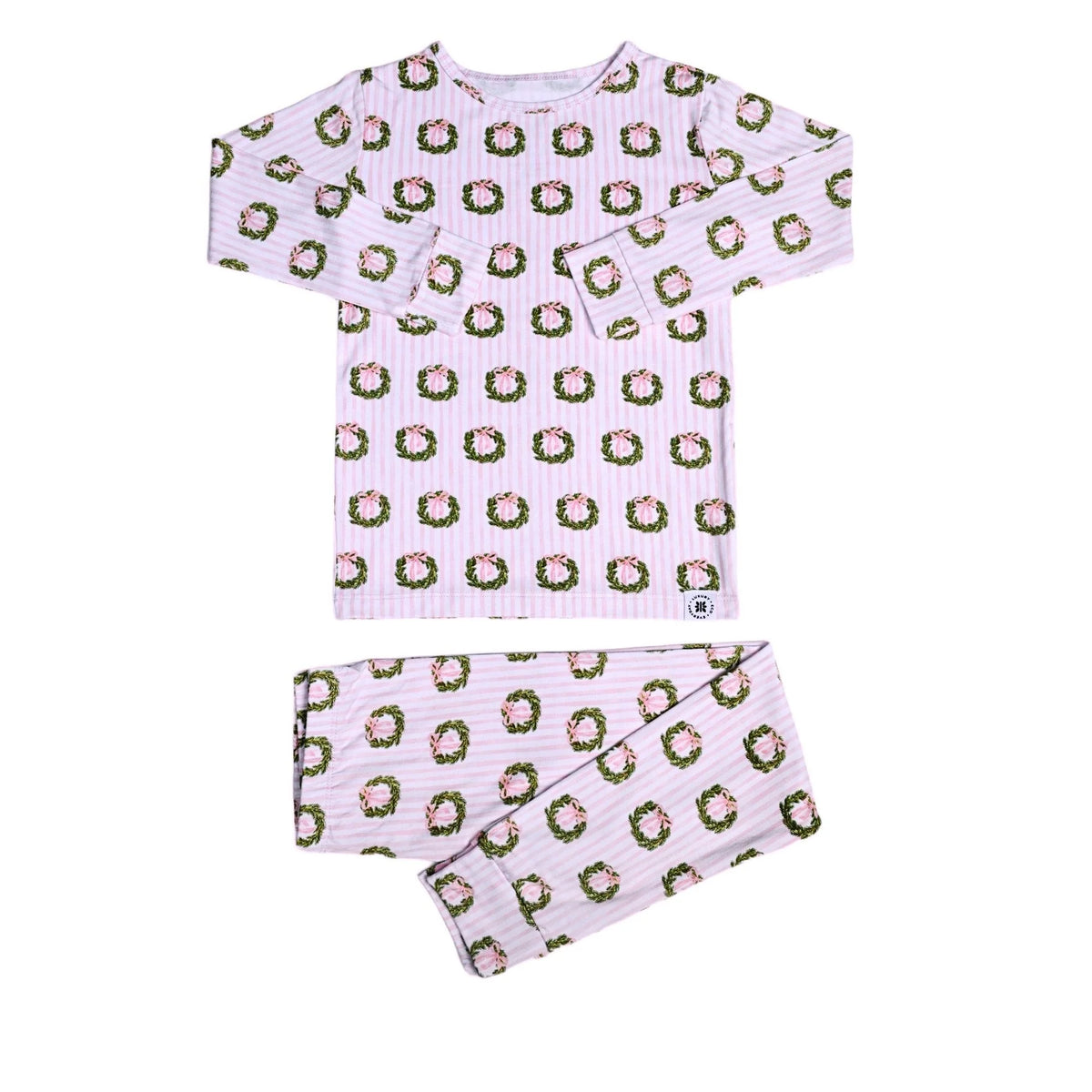 Sweet Bamboo Big Kid Pajama Set - Holiday Wreath Stripe