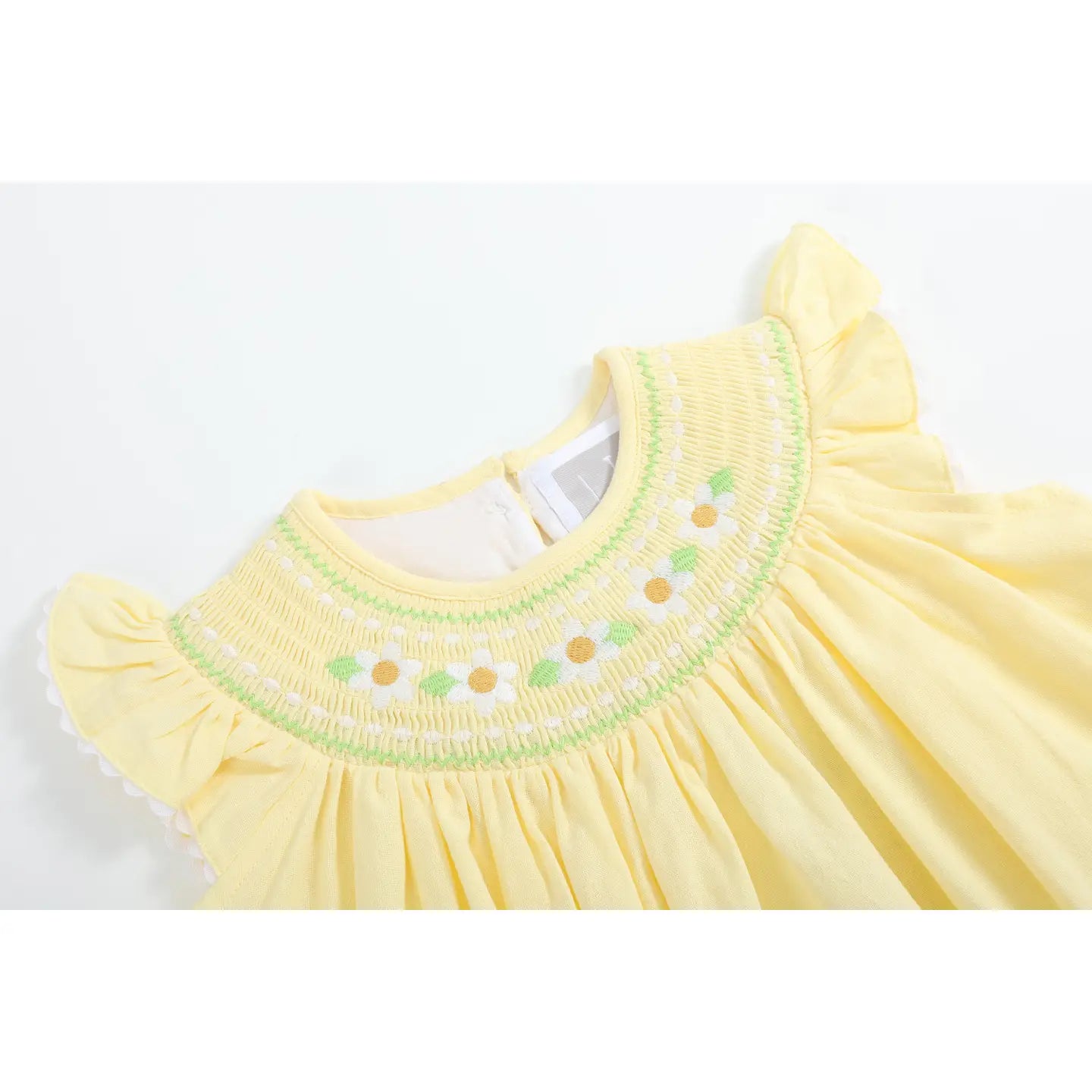 Yellow Daisy Pocketed Smocked Bishop Dress